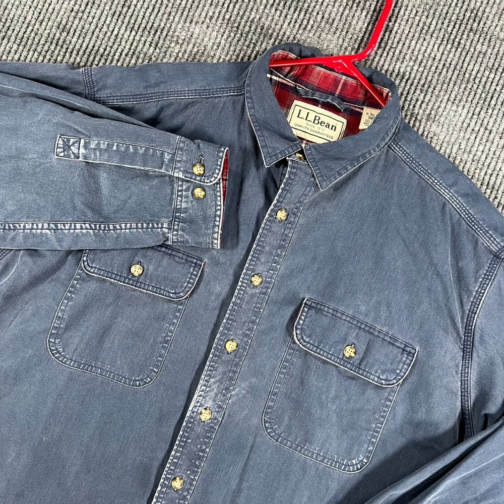 LL Bean Lined Chambray Shirt Mens XLT Extra Large Tall Blue Long Sleeve Button